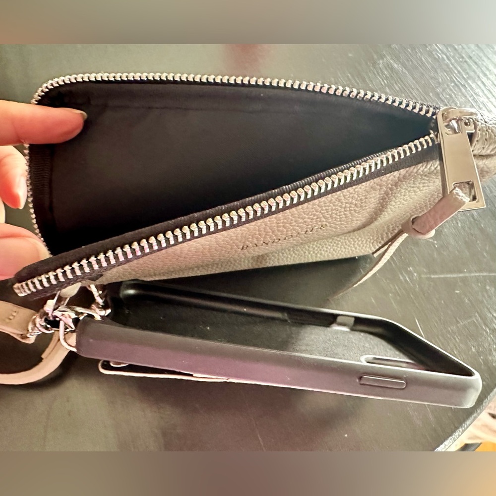 Bandolier EMMA Greige/Silver Pebble Leather Crossbody bag w/separate iPhone Case - Picture 9 of 12